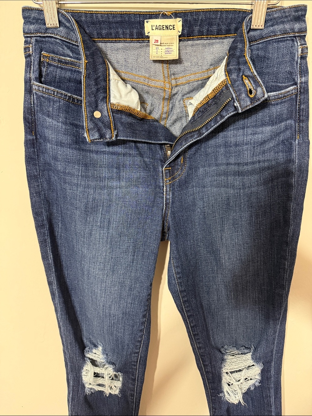 L'AGENCE Skinny Distressed Blue Jeans